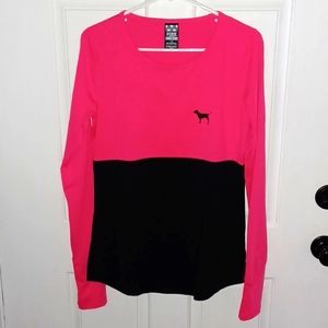 PINK Victoria's Secret Hot Pink and Black Long Sleeve Tee